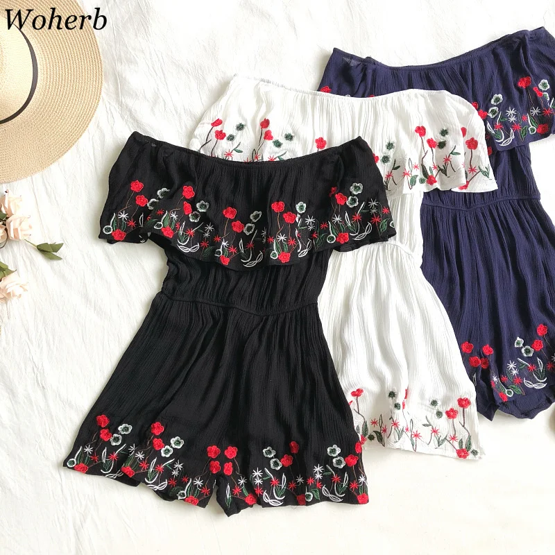 flower embroidery off shoulder wide leg jumpsuit