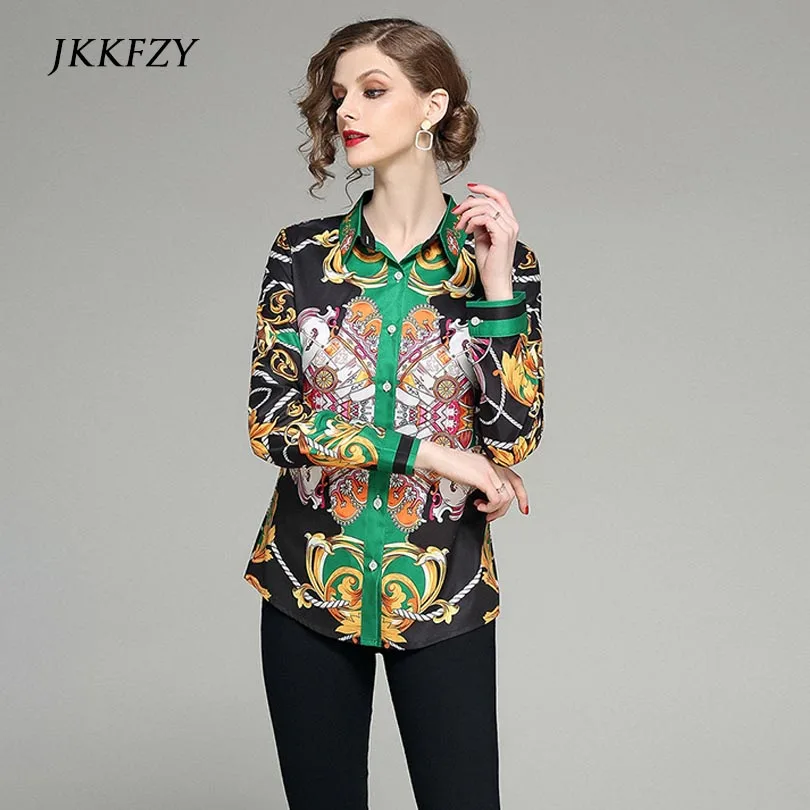 Fashion Print Blouse Women Runway Elegant Shirt High Quality Office Tops Long Sleeve Stand Neck Shirts Fashion Print Blouse Women Runway Elegant Shirt High Quality Office Tops Long Sleeve Stand Neck Shirts