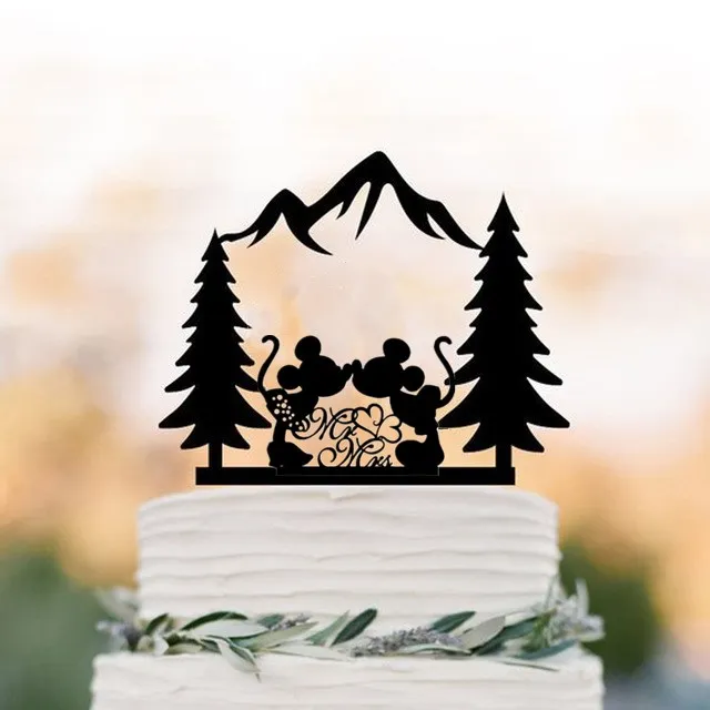 

New Design Acrylic Mickey Minnie wedding Cake Topper Mr and Mrs Travel World cake topper for Wedding & Anniversary party Decor