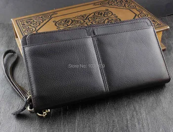 

Mens Genuine Leather Vintage Zipper Around Business Wallet Biker HandBag