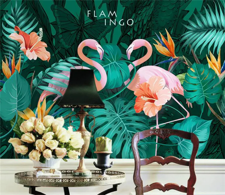 

3d Wallpaper Living Room Modern Wallpaper Background Wall Painting Mural Silk Nordic Hand-painted Tropical Flamingo Wallpapers