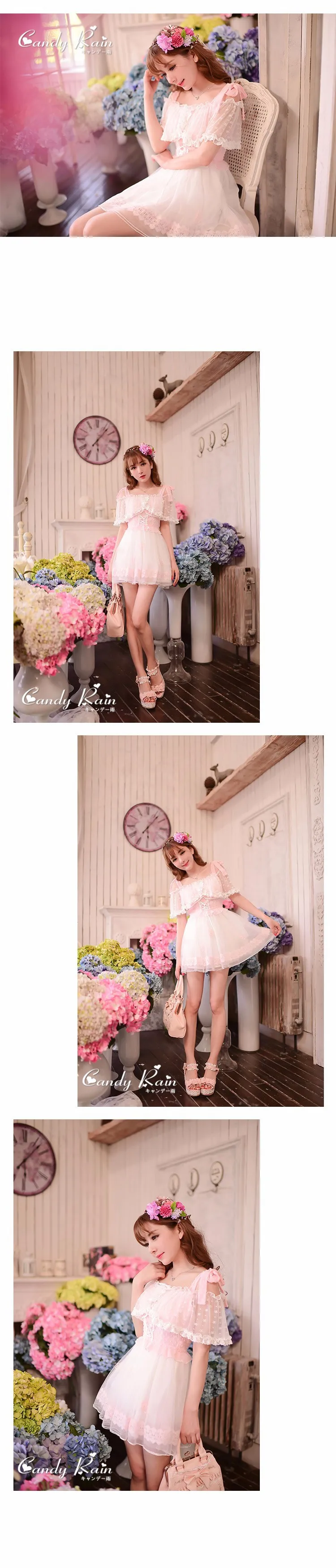 Милое платье принцессы в стиле «Лолита», милое летнее кружевное шифоновое платье в японском стиле с тонкими лямками на плечах C16AB6033