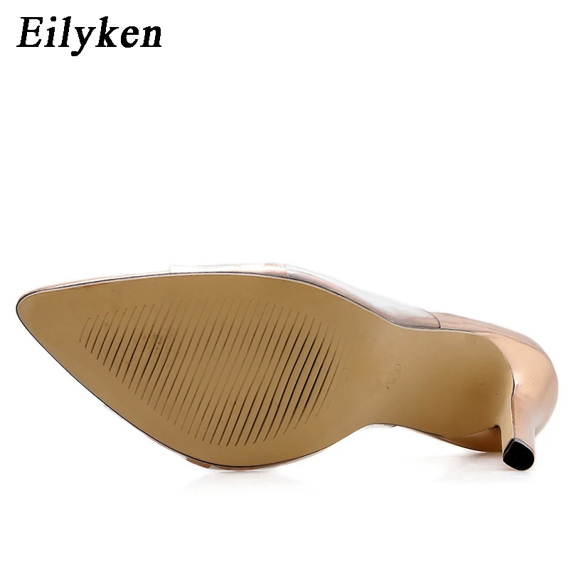 Eilyken модный, из ПВХ, Прозрачный Лето; пикантная обувь на каблуке 11,5 см Для женщин шлёпанцы для женщин на открытом воздухе вечерние Для женщин Шлёпанцы на высоком каблуке; шлепанцы без задника с открытыми пальцами