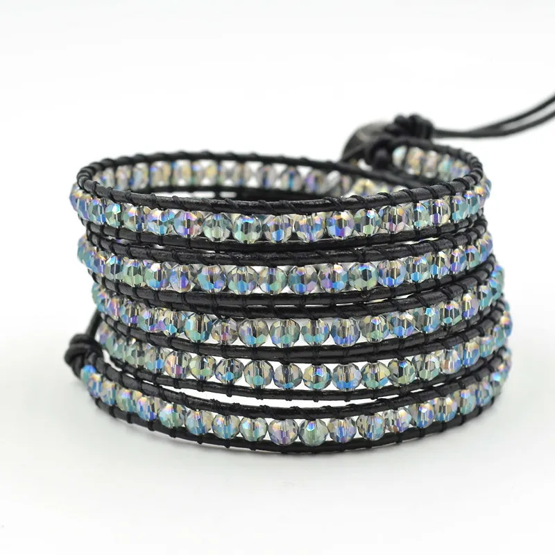 

2019 Fashion Multilayer Leather Crystal Bracelet Natural Stone Bracelet For Women And Men Jewelry Bohemia Bracelet Dropshipping