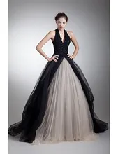 Neue Mode Schwarz A-line Halfter Gericht Zug Tüll Abendkleider 2017 Appliques-formales Partei-kleid-robe de soriee
