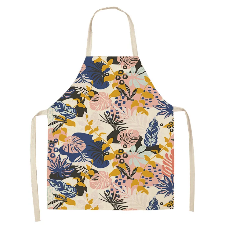 1 Pcs Abstract Green Leaves Pattern Kitchen Aprons for Woman Home Linen Sleeveless Apron Kitchen Cooking Bibs Cleaning Tools - Цвет: WQL0028-8