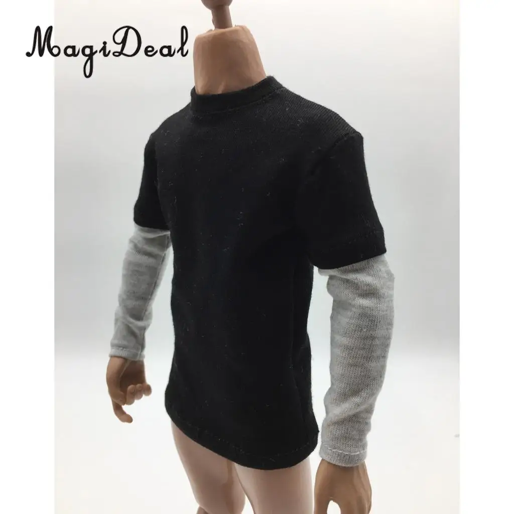 MagiDeal 1/6 Scale Mens Red Double Sleeve Long T-shirt Clothes for 12 Inch Male Action Figure Body   3Colors
