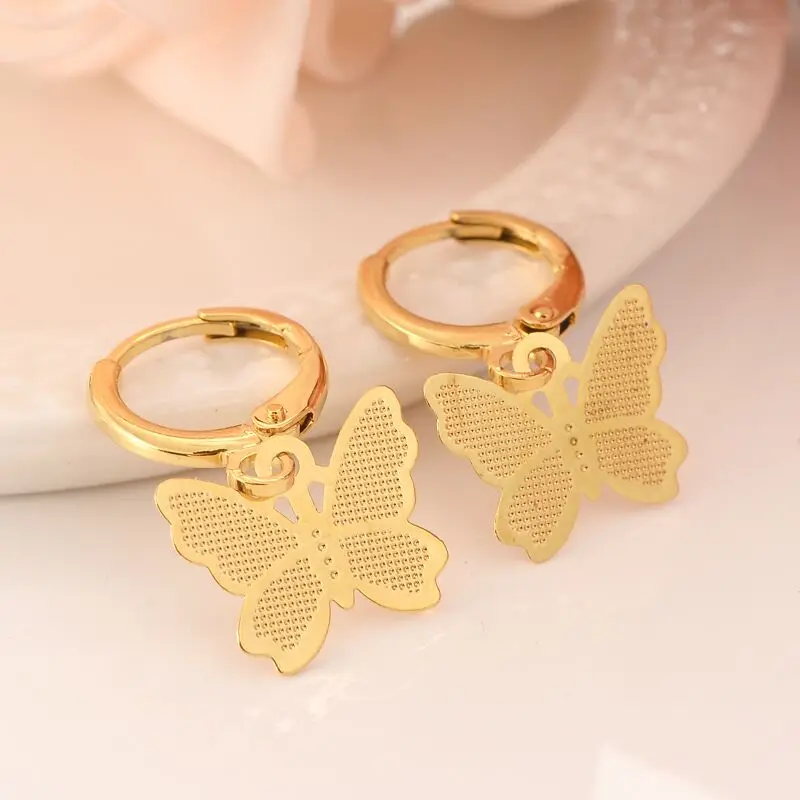 

skytalenbao Brand 18 k Solid Fine Yellow gold GF Luxury Butterfly Charm Earring Fashion Gold Women Girl Jewelry Gift pretty