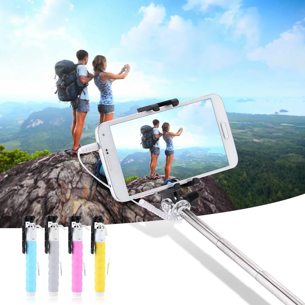 

Extendable Foldable Selfie Stick Wired Cable Remote Shutter Monopod for iPhone Samsung Sony IOS 5.0 Android 4.2 Smartphones