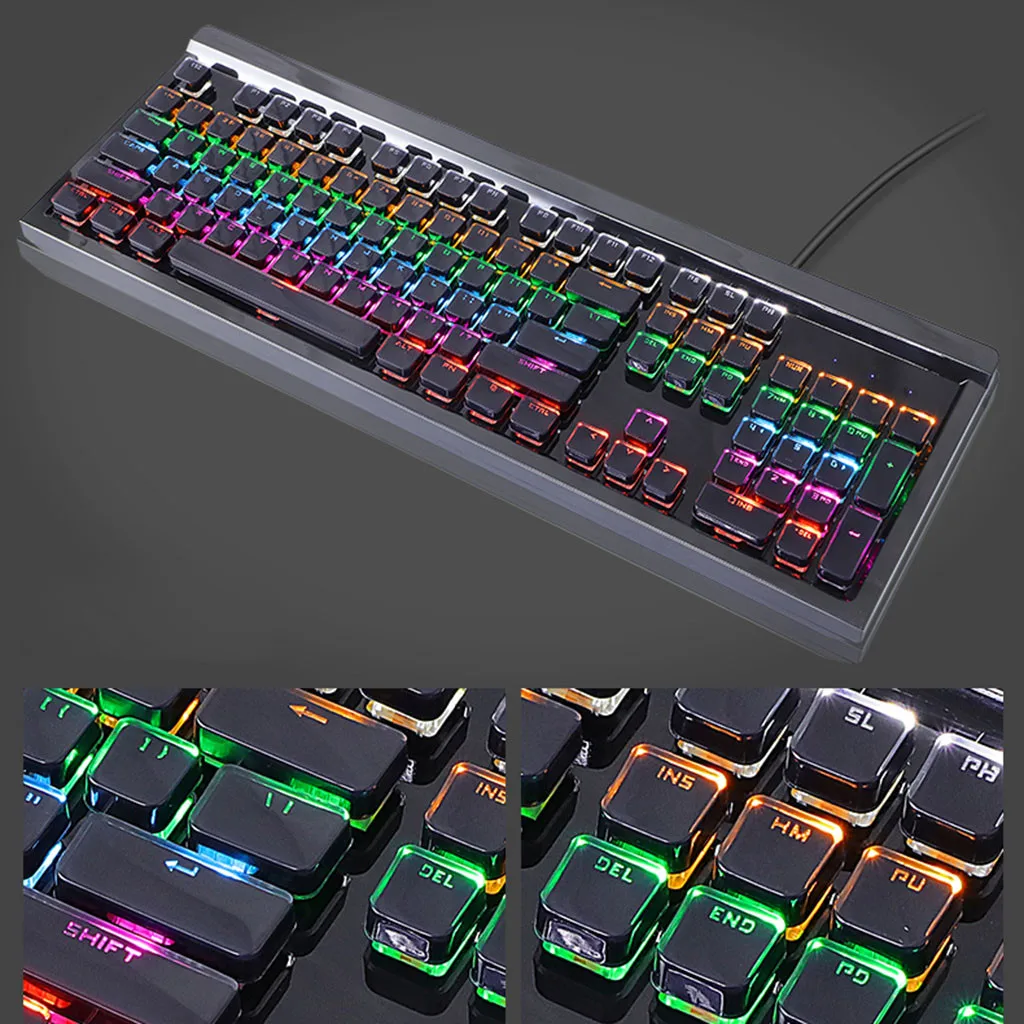 

SUNROSE T680 Crystal Key Cap Blue Switch Mechanical Keyboard Splashproof USB Wired 104 Keys RGB Backlight Keyboard For Computer
