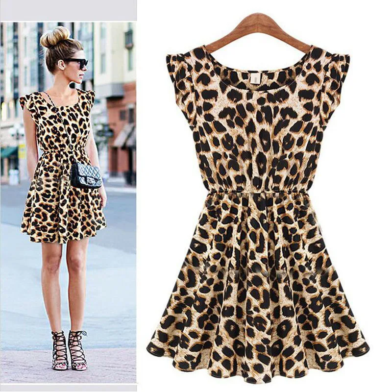 

Summer Dress Women Casual Dress female Plus Size Leopard Print Sleeveless Ruffles Evening Party Dresses Girl Sundress Vestidos