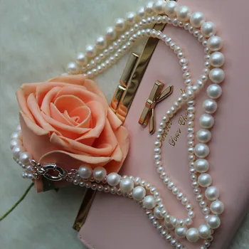 

Hot sell 3-4mm 8-9mm 3rows white freshwater pearl twist necklace fashion jewelry