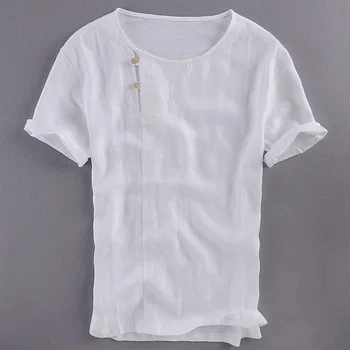 

Chinese style Suehaiwe's brand short sleeve linen t-shirt men solid white summer t shirt mens unique design tshirt men camisa