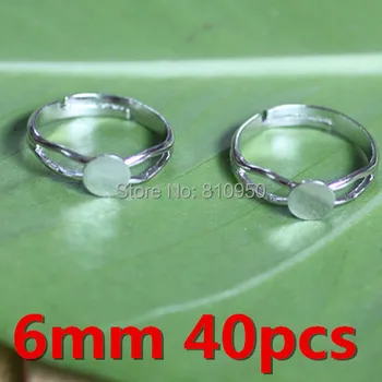 

50PCS/lot 6mm Jewelry Rings Settings Brass Silver Plated/White K Plane Pattern Rings Cameo Base Settings Finding