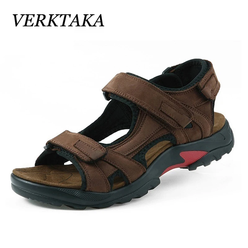 comprar 2018 homens de couro genuíno sandálias de verão não deslizamento sapatos de praia dos homens sandálias de couro de vaca de boa qualidade plus size 38 48