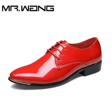 Brand new arrive mens patent leather shoes men dress shoes lace up Pointed toe flats with Heighten 5 colors big size 38-48 AA-01