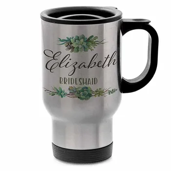 

Personalized Bridesmaid Travel Mug with Lid Gifts - Double Wall Insulated 14oz - Wedding Favors,Party Favors, Bridesmaid Gifts,