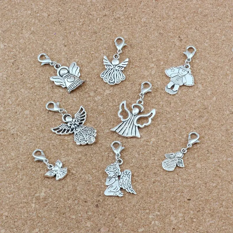 

80pcs Mixed Angel Floating Lobster Clasps Religion Charm Beads Fit Charm Bracelet DIY Jewelry 8 Styles A-501b