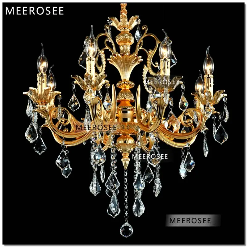 

European 8 Arms Gold Chandelier Crystal Light Fixture hanging Lamp Crystal Lustre Lighting Home Decor MD8858 L8 D680mm H600mm
