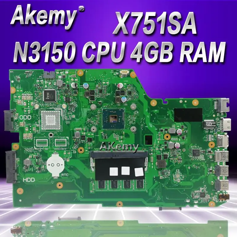 Цена Akemy X751SA 4 ядра N3150 процессор 4 Гб ОЗУ материнская плата для ноутбука ASUS X751S X751SJ X751SV материнская плата протестированная Рабочая