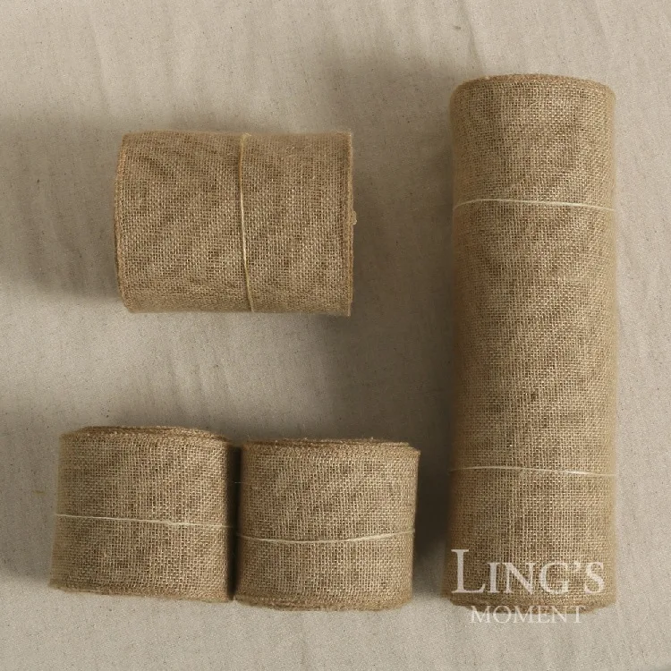 hot selling party decoration 15cm 10M natural jute hessian burlap ribbon rustic weddings belt strap floristry (1)