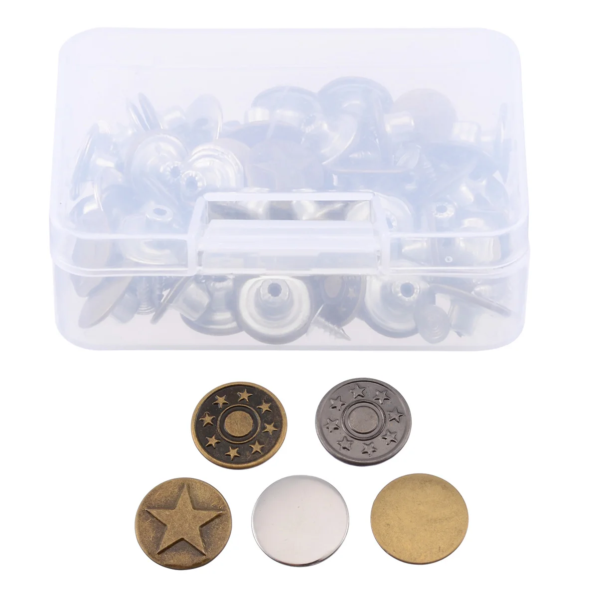 50 pcs/set Metal Button 5 Patterns Mix Denim Jacket Jeans Button 17mm Metal Hosier Button Seamless Press Button