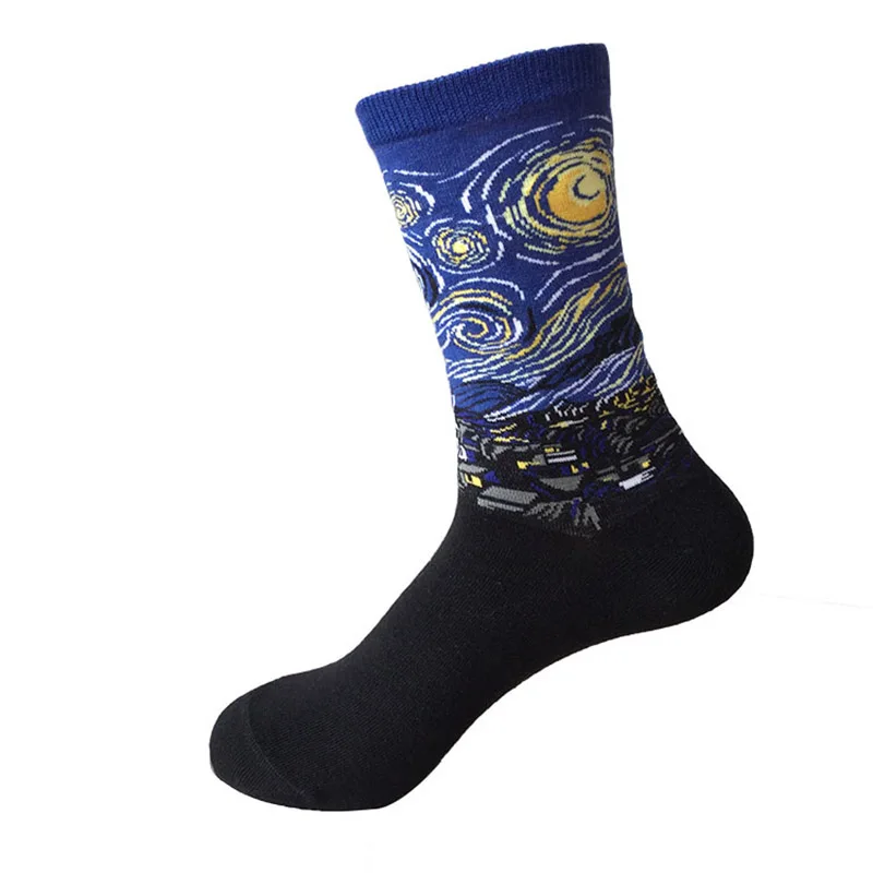 Новинка, забавные женские носки с объемным принтом маслом, чёсаный хлопок, персональное Искусство Ван Гога, Фреска, всемирно известная серия картин - Цвет: Starry Sky