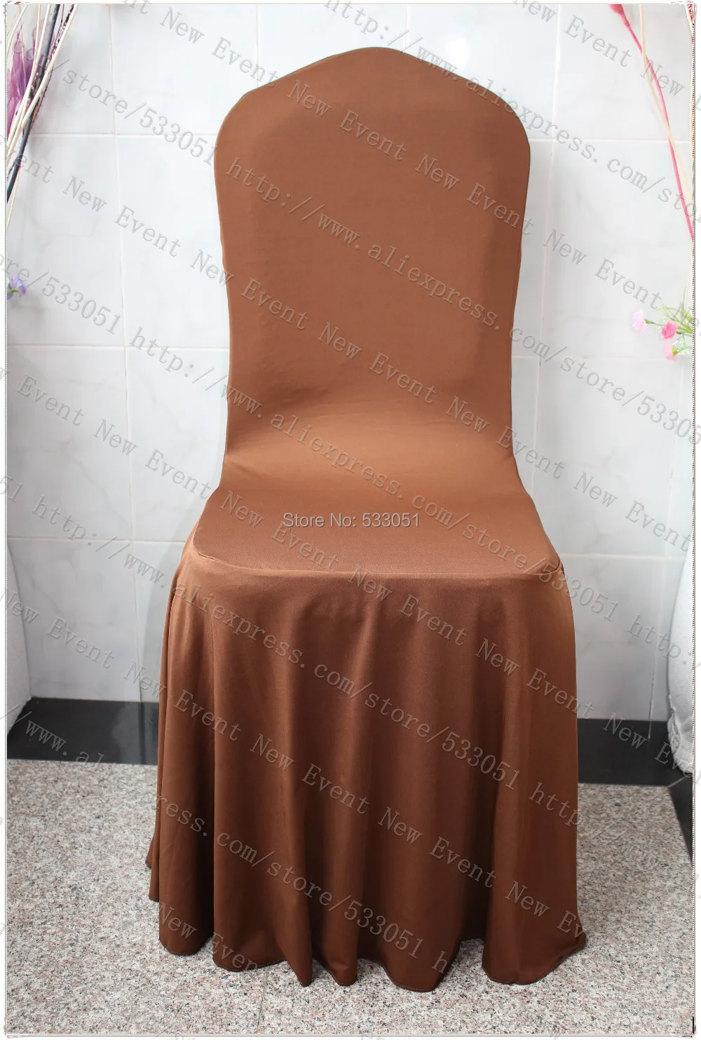 Chocolate Brown Elegant Pleated Swag Spandex Chair Cover/Lycra Chair