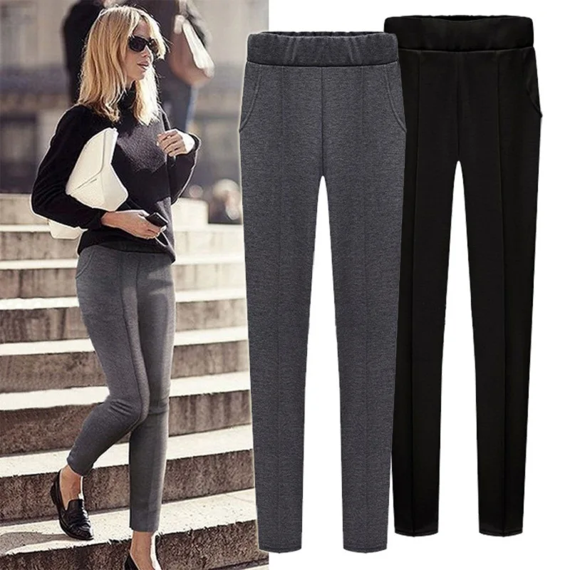 

Women Casual Pants 2019 Autumn Fashion XL-6XL Plus Size Pants Elastic Waist Pure-Cotton Slim Show Thin Joker Pant Female Trouser