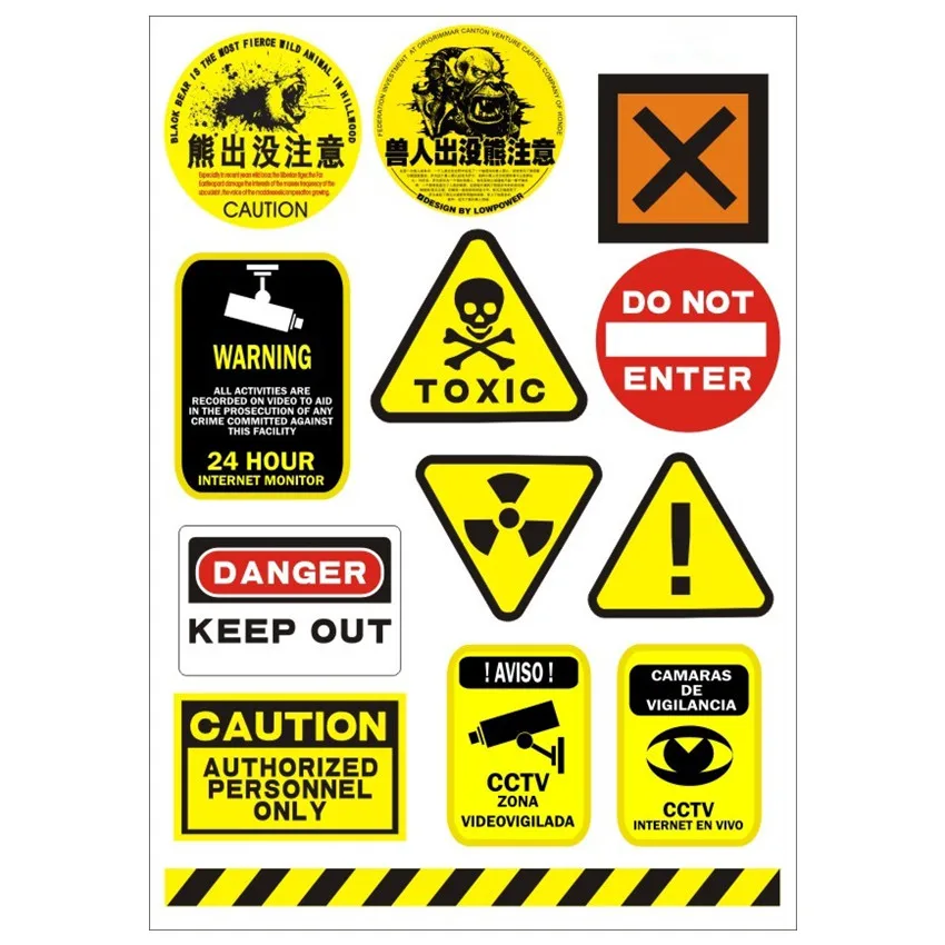 

Reomovable Warning Signs Stickers For Ipad Laptop skins Tablet PC stickers Motorcycle Waterproof Sunscreen PVC Car Stickers