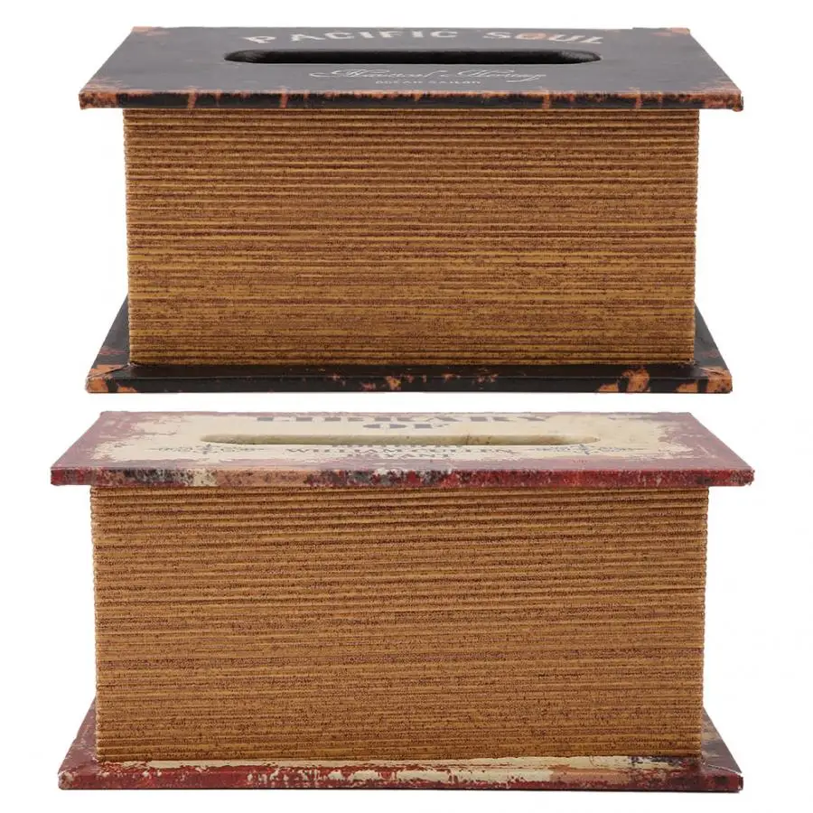 

European Retro Book Shape Tissue Box Wooden Craft Napkin Storage Case Living Room Bedroom Decor Wet Wipes Box