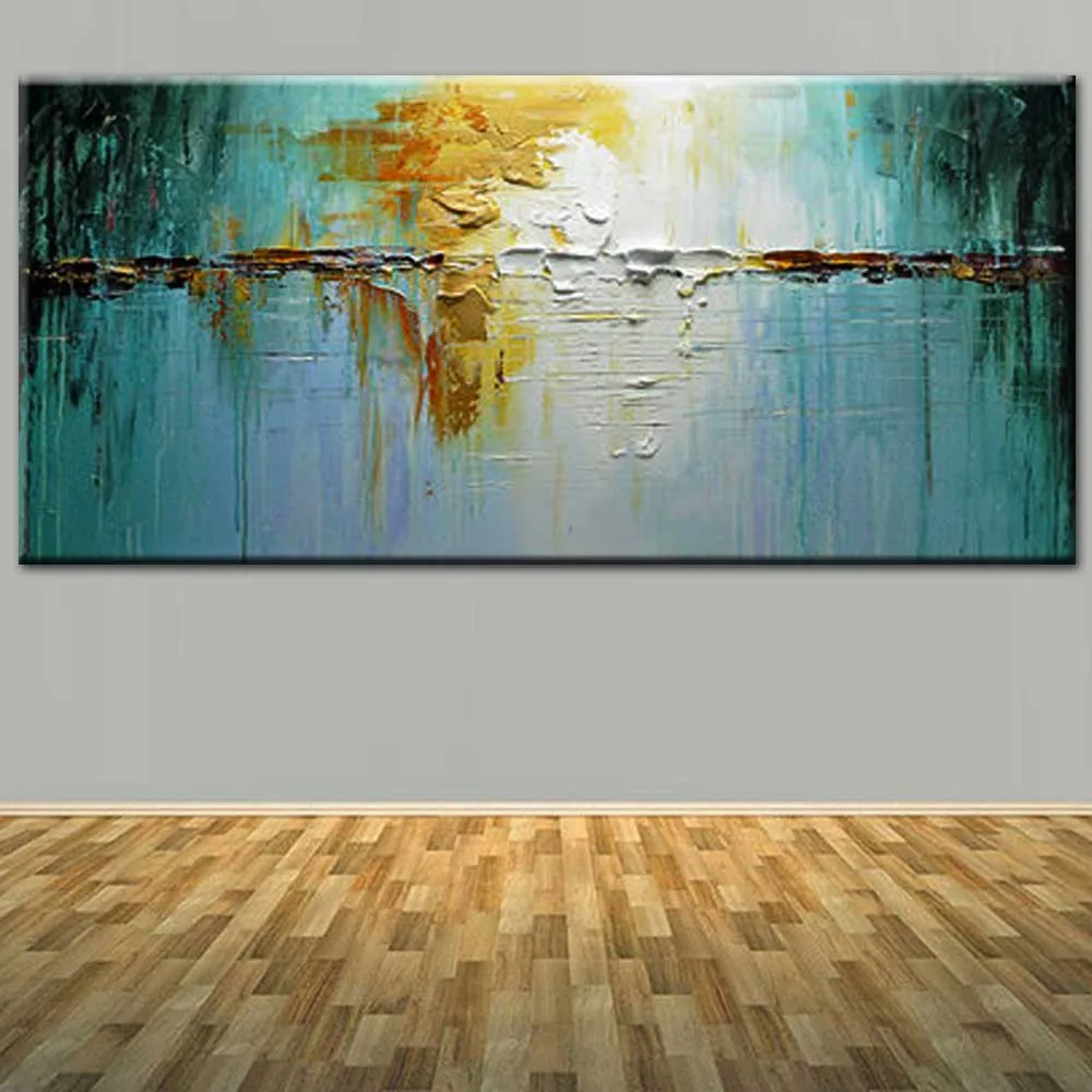 

Large Hand Painted Modern Abstract Thick Impasto Blue Yellow Oil Painting on Canvas Living Room Wall Picture Painting Home Decor
