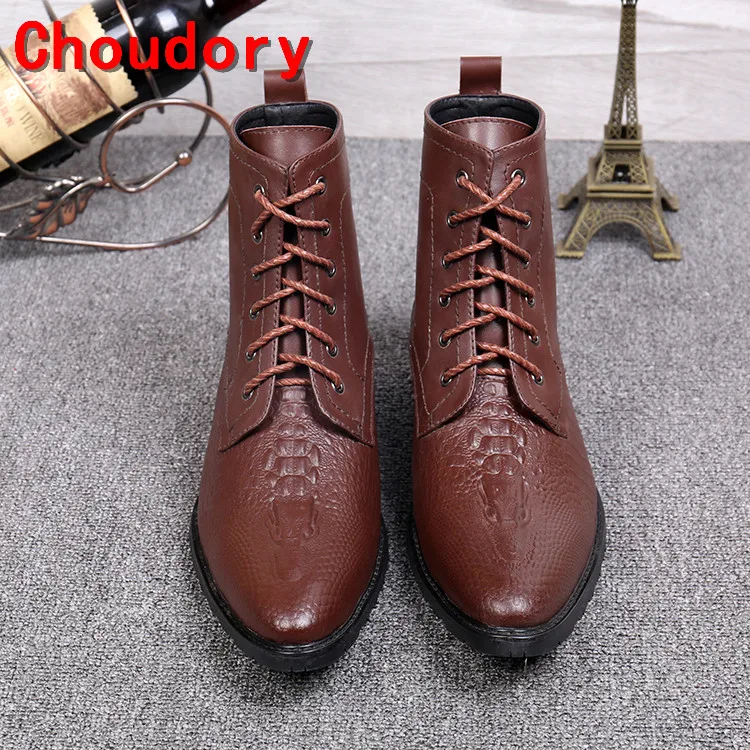 Choudory botas masculina/зимняя обувь для мужчин; Цвет черный, коричневый; натуральная кожа; водонепроницаемый военные сапоги на шнуровке; высокие ковбойские сапоги мужские