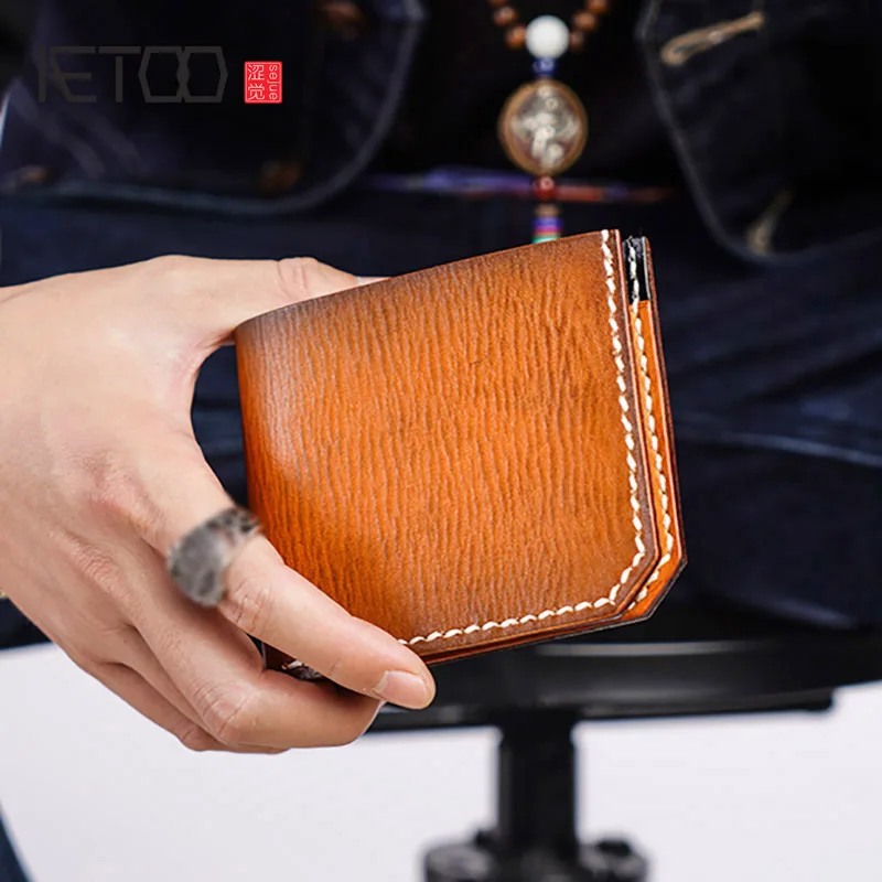 

AETOO Handmade head cowhide wallet thin color wallet male leather short horizontal casual simple wallet