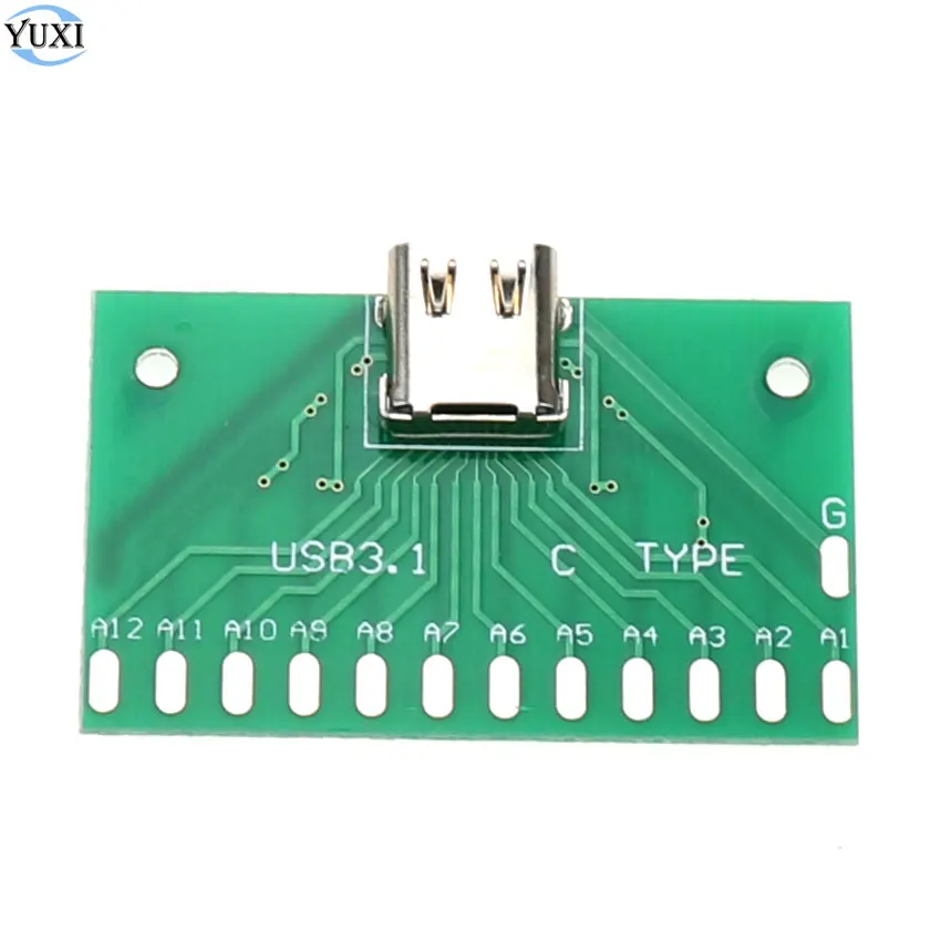 

YuXi 1pcs USB 3.1 Type-C Connector 24P 24Pin Female Socket PCB Adapter Welding test Circuirt Board