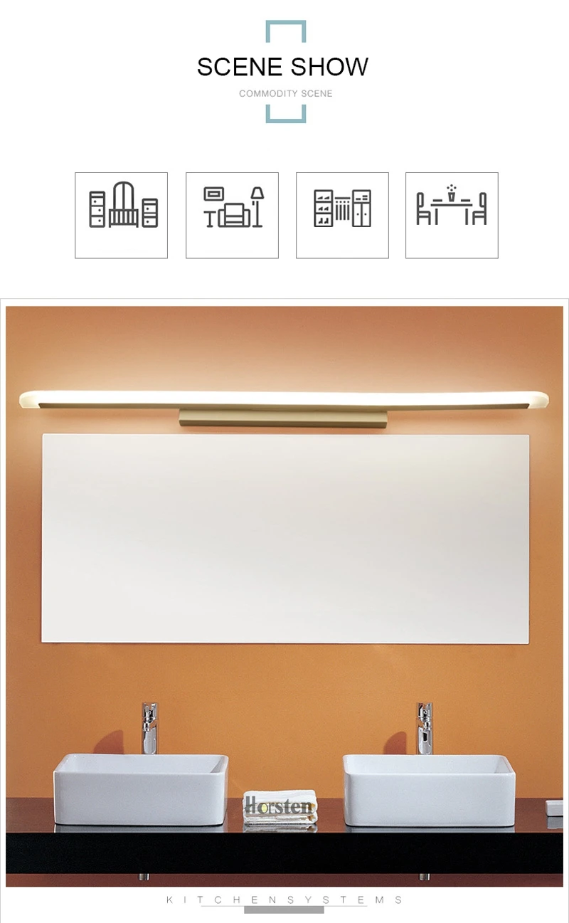 Horsten Modern Simple LED Wall Lamp Acrylic Mirror Lamp 406080100cm Long Bedroom Bathroom Mirror Lighting Wall Lights 110-220V (3)