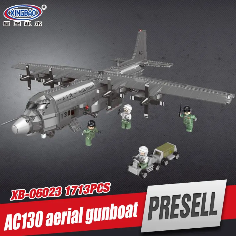 

XINGBAO 06023 1713PCS Military Series The AC130 Aerial Gunboat Set Building Blocks Bricks Plane Model Kid Toys As Christmas Gift