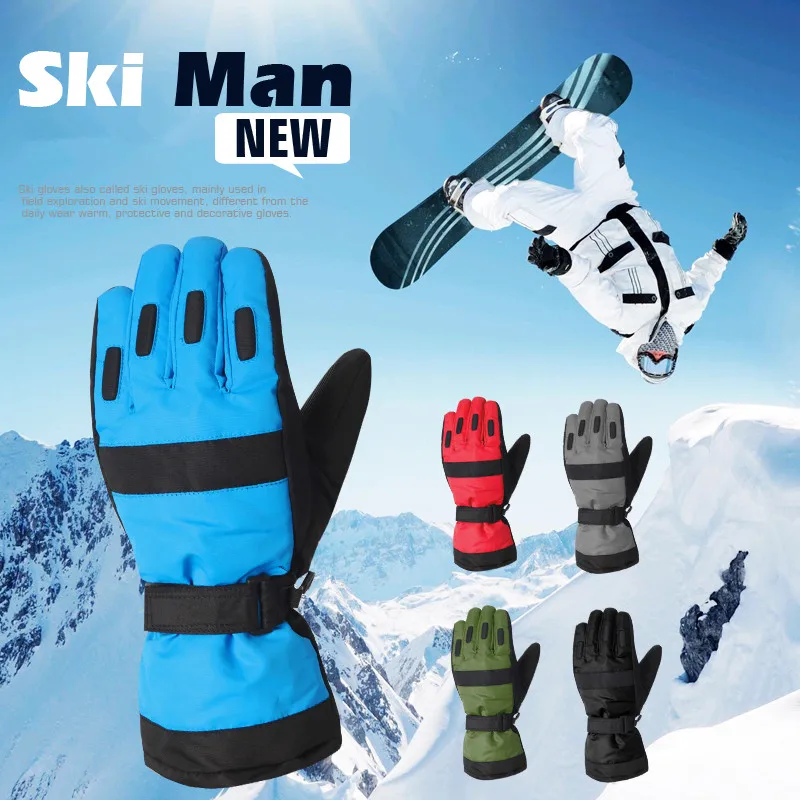 Winter New Fleeces Thicken Men s PU Stitching Waterproof Warm font b Gloves b font Ski