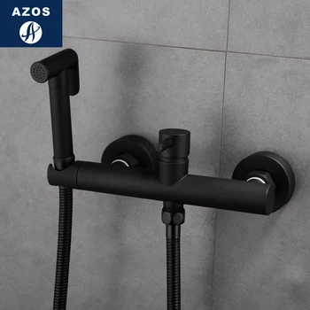 

Azos Bidet Faucet Pressurized Shower Nozzle Brass Black Cold and Hot Switch Single Function Toilet Bathing Balcony Round PJPQR01