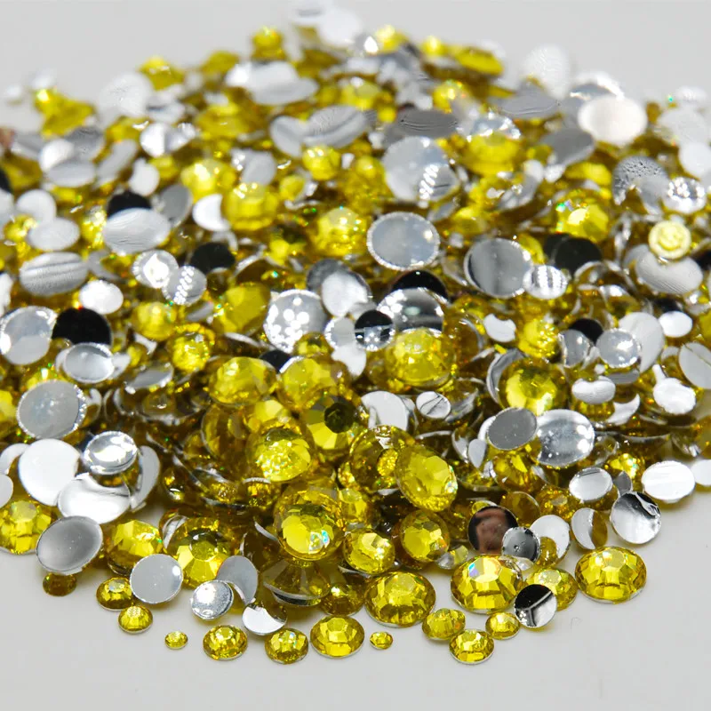 

5000pcs high quality mixed size yellow color many flat back non-thermal fixed stone gem crystal rhinestone DIY nail decoration