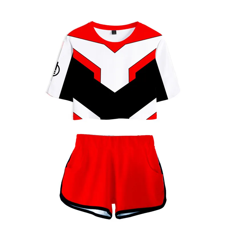 

The logo of the 4 avengers endgame quantum suit shows navel and short sleeves + shorts.New Men suit Summer Sportswea t-shirt set