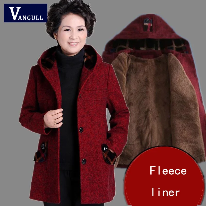 Vangull Новое Женское пальто размера плюс 5XL, зимняя теплая верхняя одежда из искусственного меха для среднего возраста, повседневное пальто из плюша, плотное шерстяное пальто для мам
