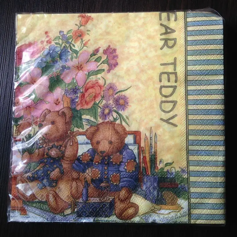 Двухслойные винтажные бумажные салфетки с медведем napkins-20pcs 33x33 см для дня