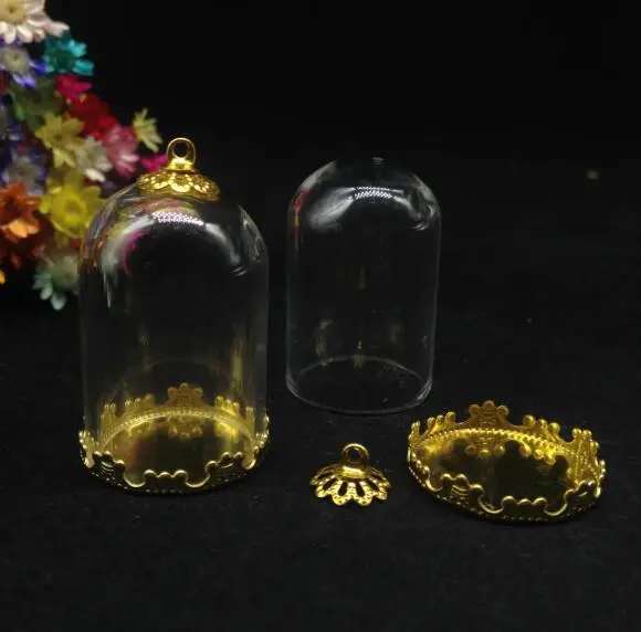 3pcs 30*20mm tube bell jars glass cover dome flower tray glass vial bottle globe bubble diy necklace pendant accessories gifts