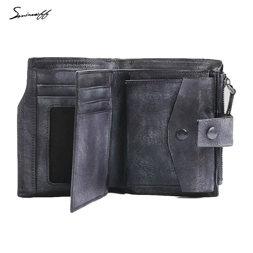 

SMIRNOFF Vegetable Tanned Leather Men'S Wallet Luxury Brand Zipper & Hasp Male Purse Card Holder Man Credit Card Wallet Purse