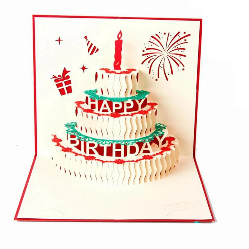 

3D Postcard Greeting Cards Birthday Cards Kirigami Paper Pop Up Vintage Cake with Candle Gift Card Invitations 3pcs/lot