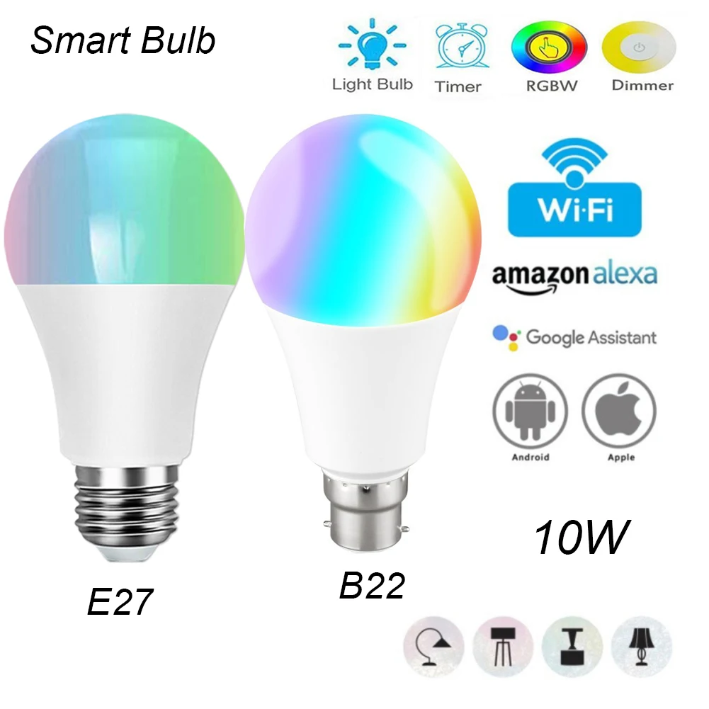 

Smart lamp B22/E27 Bulb 11W Wireless WiFi App Voice Control Bulbs RGB Energy Saving Dimming Bulb Suitable For Alexa Google home