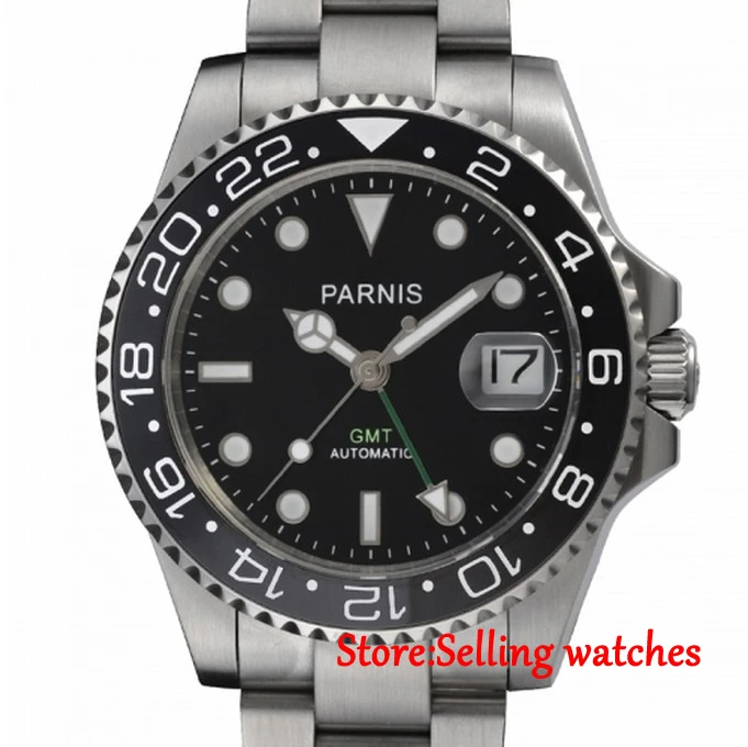 Мужские автоматические часы с сапфировым стеклом Parnis 40 мм GMT керамической | Механические часы -32690855139