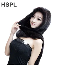 HSPL новая норковая меховая шапка с шарфом для зимы для девочек кофейного цвета черного цвета