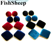 Винтажные квадратные бархатные серьги-гвоздики на пуговицах для женщин, модные круглые серьги золотого цвета с геометрическим рисунком, ювелирные изделия, подарки